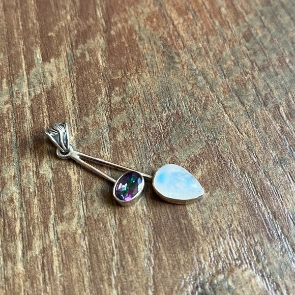 *Moonstone & Mystic Topaz* Unique Pendant | Silver Necklace | Asymmetrical, NWOT - Picture 5 of 10